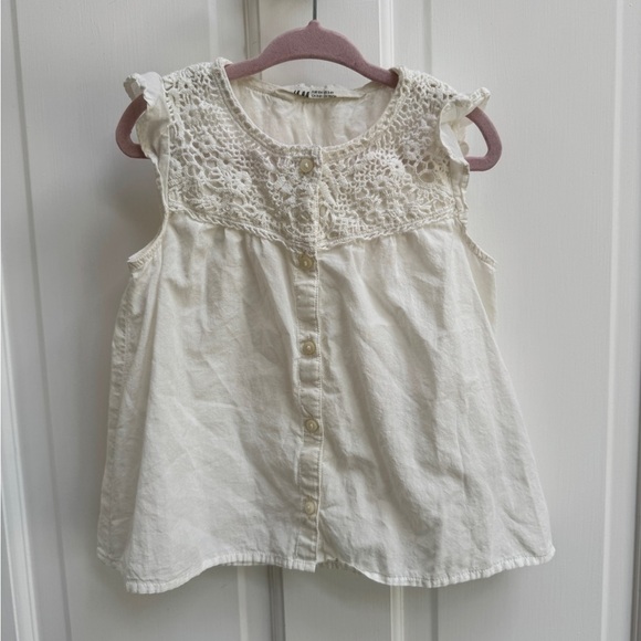 NWOT H&M 3-4Y 3T Girls Cream Lace Short Flutter Sleeve Button Down Blouse - Picture 1 of 4